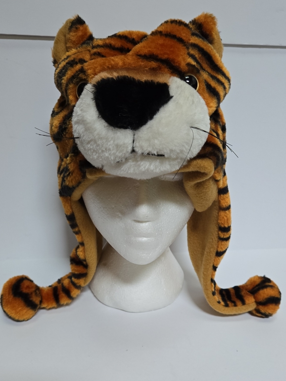 Plush Tiger Hat Inside Fleece Lining Orange and Black Super Soft